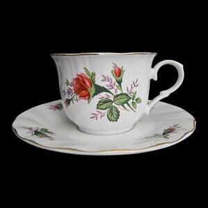 Vintage Chinese Export Porcelain Teacup Saucer Floral Gold Trim